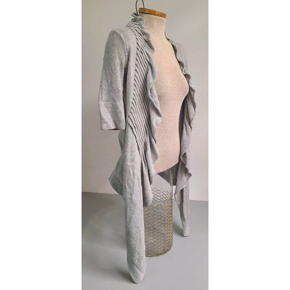 Line 100% Cotton Ruffle Cardigan SMALL Gray Silver Fairy Fairycore 3/4 Sleeve S - Picture 4 of 6